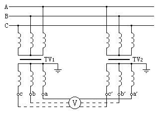 三相电压互感器低压侧试验接线接线图