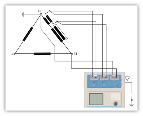 CTP-1000B在三角形接法变压器上进行测试时的接线方式