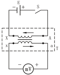 直流法测定单相电力变压器极性的接线图