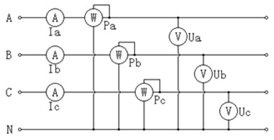 三相电能表校验台的三相四线计量原理图
